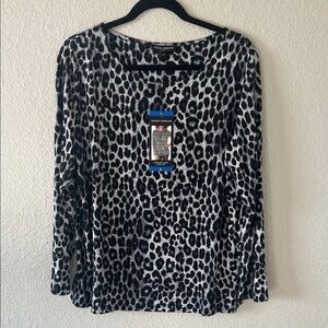 NWT Mario Serrani Monochrome Animal‎ Print Long Sleeve Top